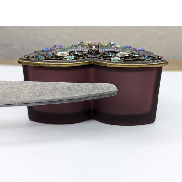 Dragonfly Glass Trinket Jewelry Box Enamel Crystal Lid Purple Fairy Keepsake - Picture 7 of 8